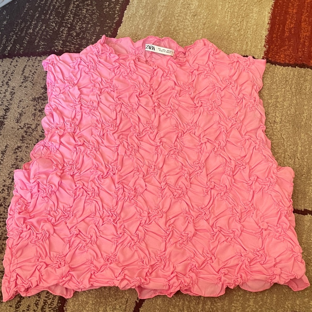 Zara Vibrant Pink Textured Sleeveless Blouse